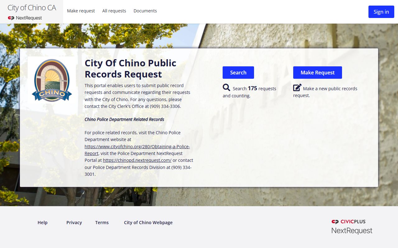 Chino NextRequest portal phone directory database