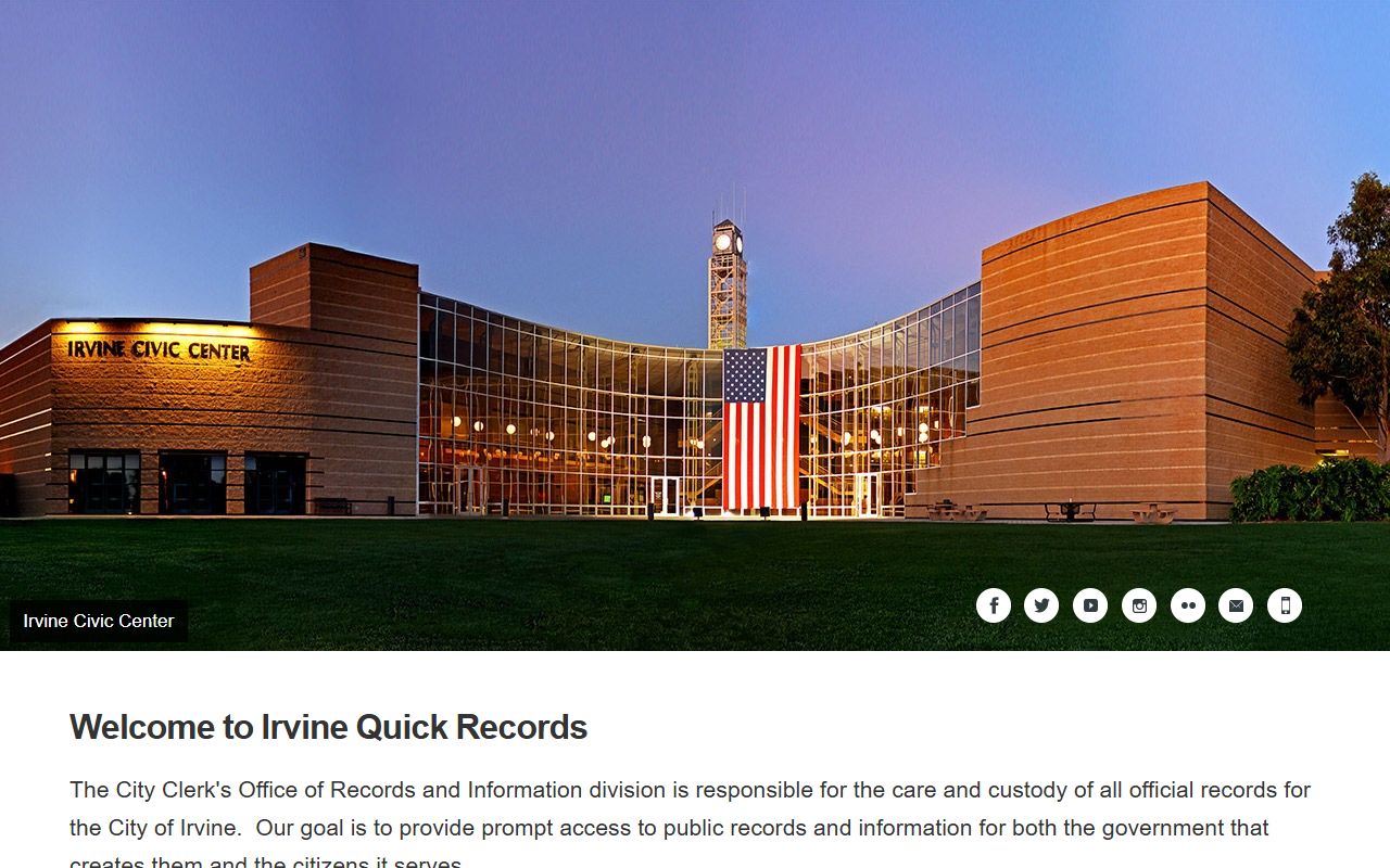 Irvine QuickRecords phone directory portal for city records