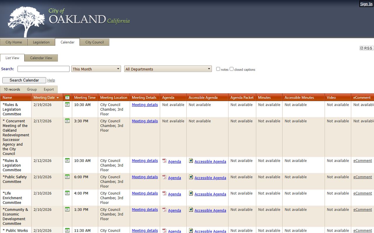 Oakland Legistar documents database for phone directory searches
