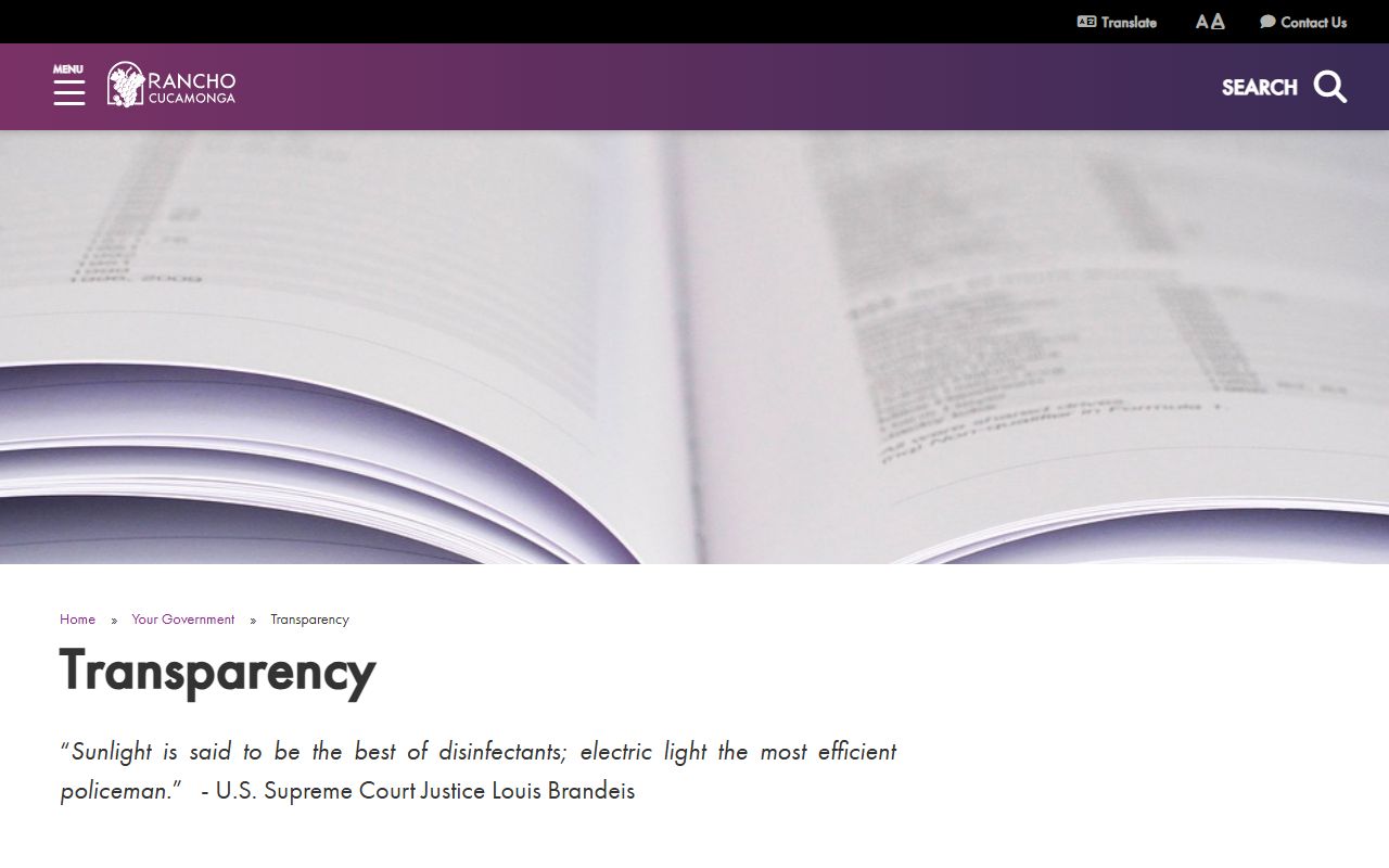 Rancho Cucamonga city transparency portal phone directory search