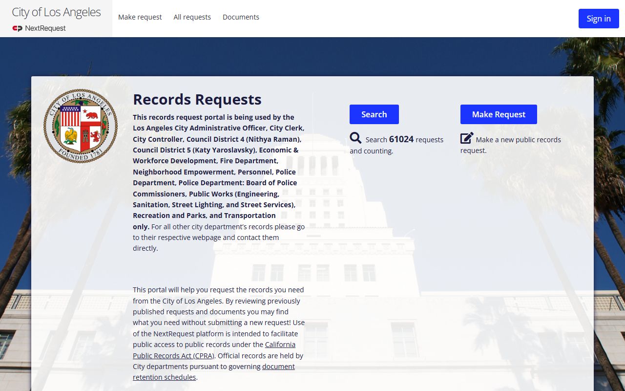 Los Angeles NextRequest system for phone directory lookups