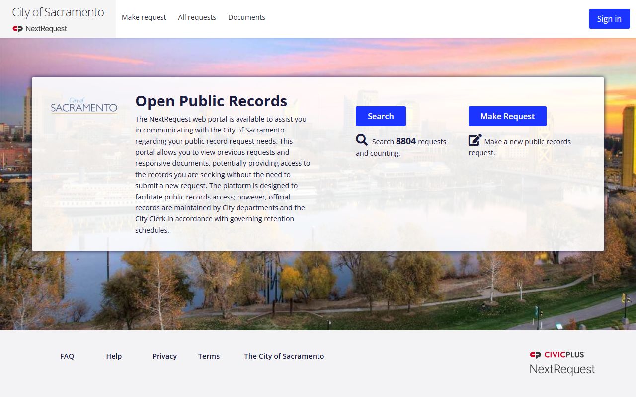 Sacramento NextRequest portal for phone directory searches