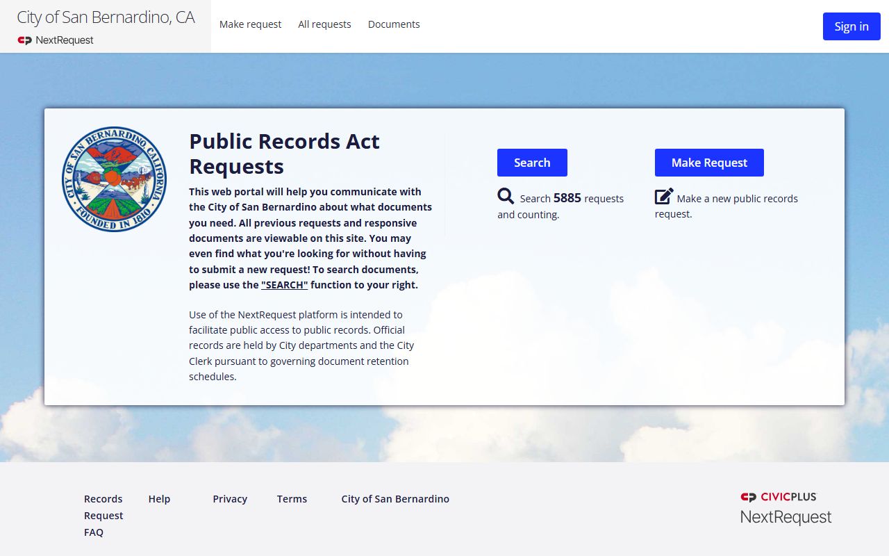 San Bernardino NextRequest portal phone directory database