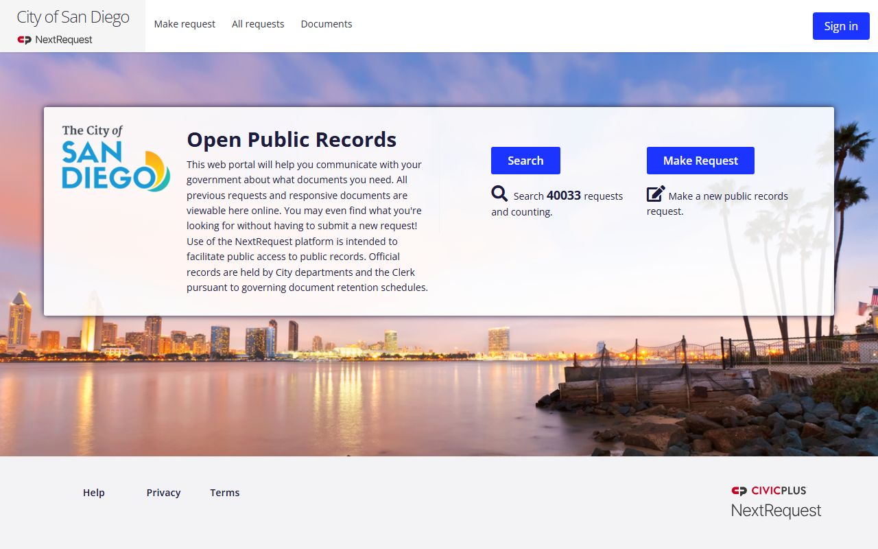 San Diego NextRequest public records phone directory portal
