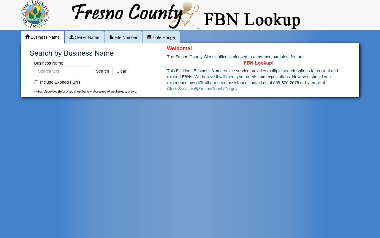 Fresno County FBN business name lookup phone directory