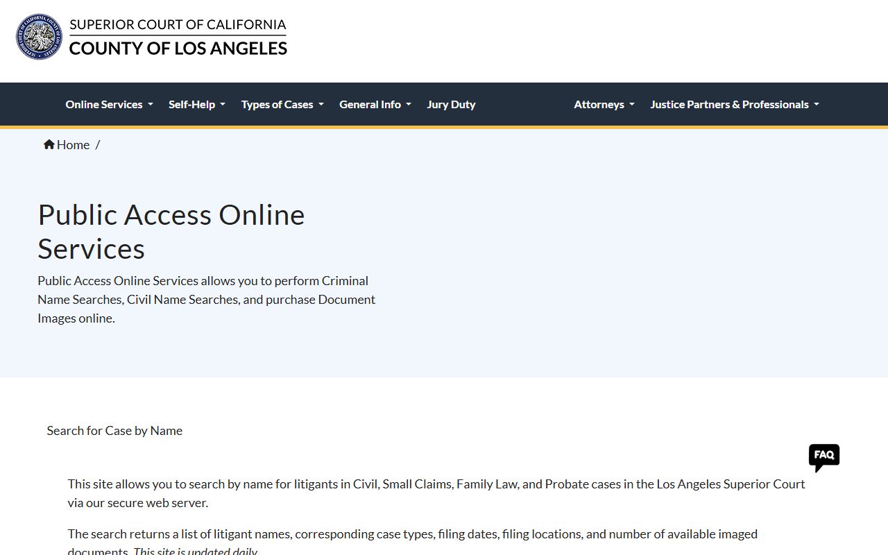Los Angeles County civil case index phone directory search