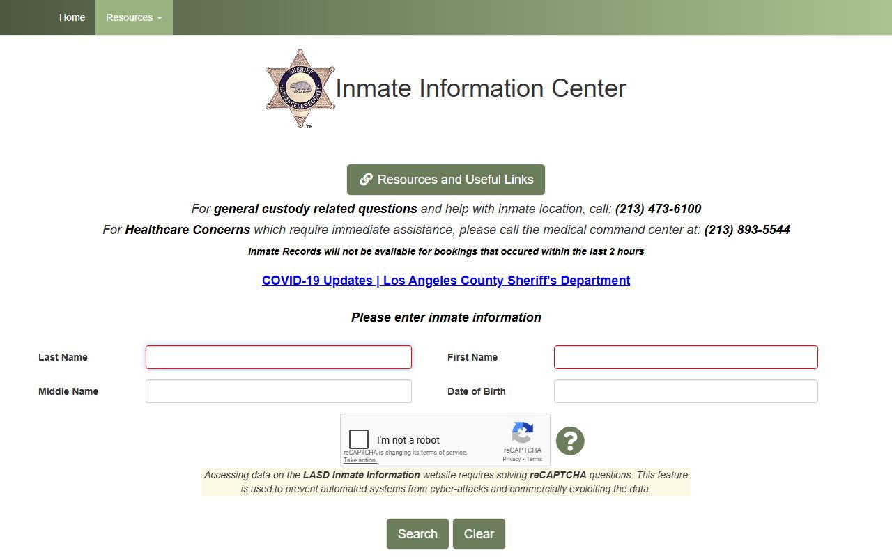 Los Angeles County Sheriff inmate information center phone directory