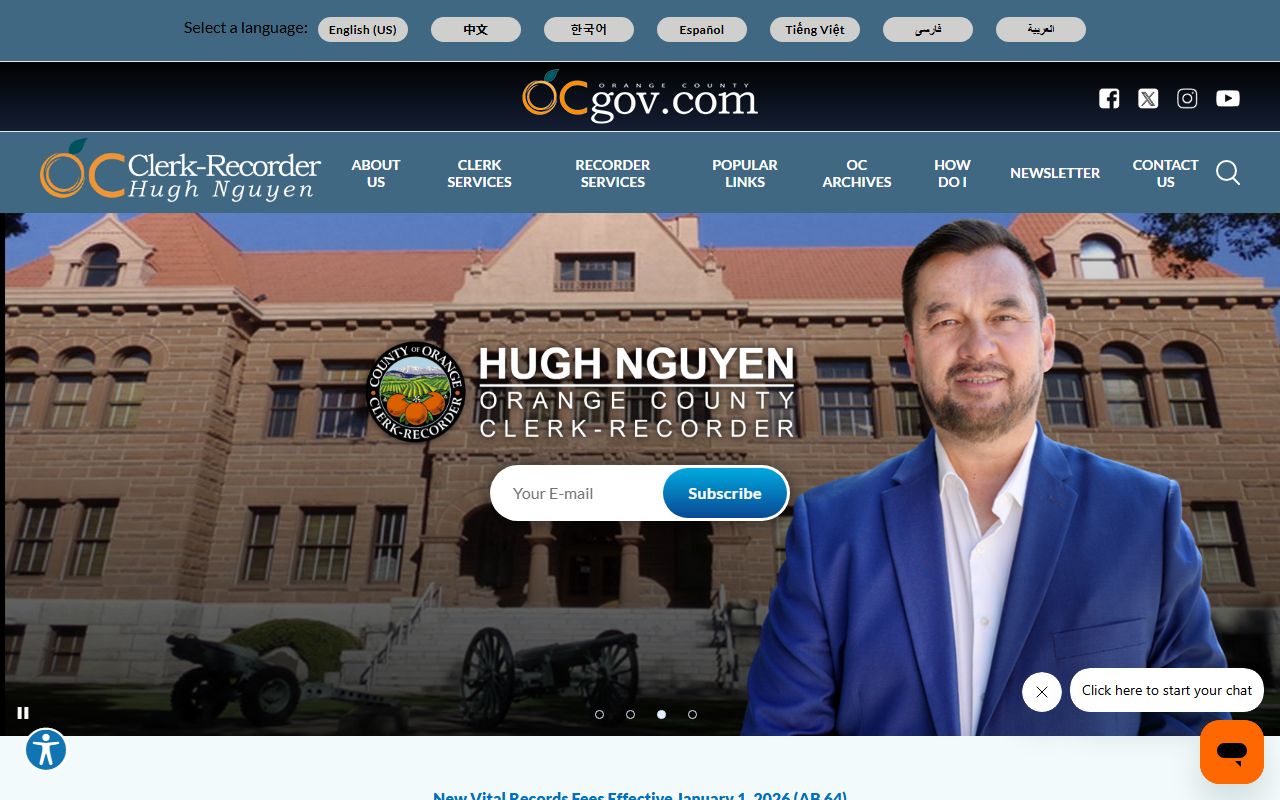 Orange County Clerk-Recorder phone directory portal