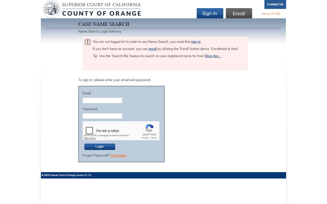 Orange County court name search phone directory database