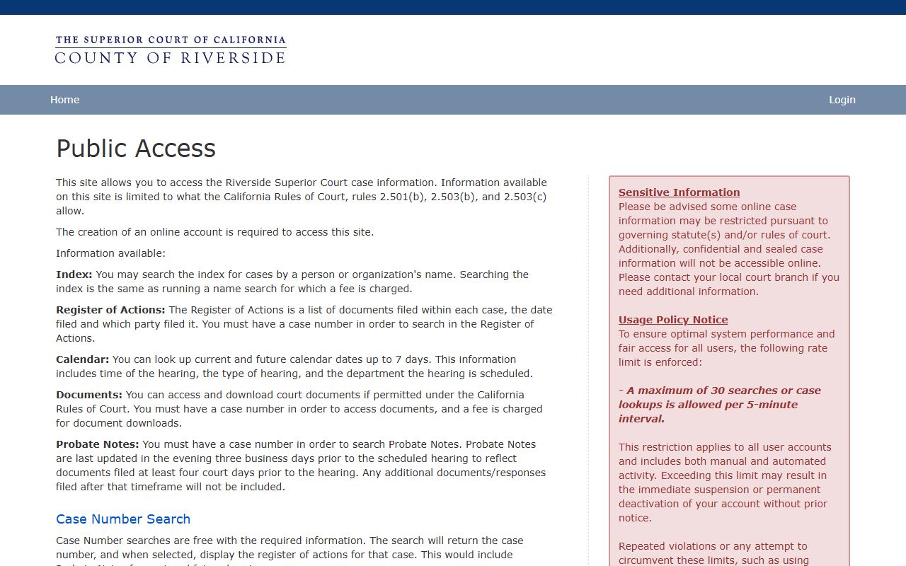 Riverside County court records portal phone directory search