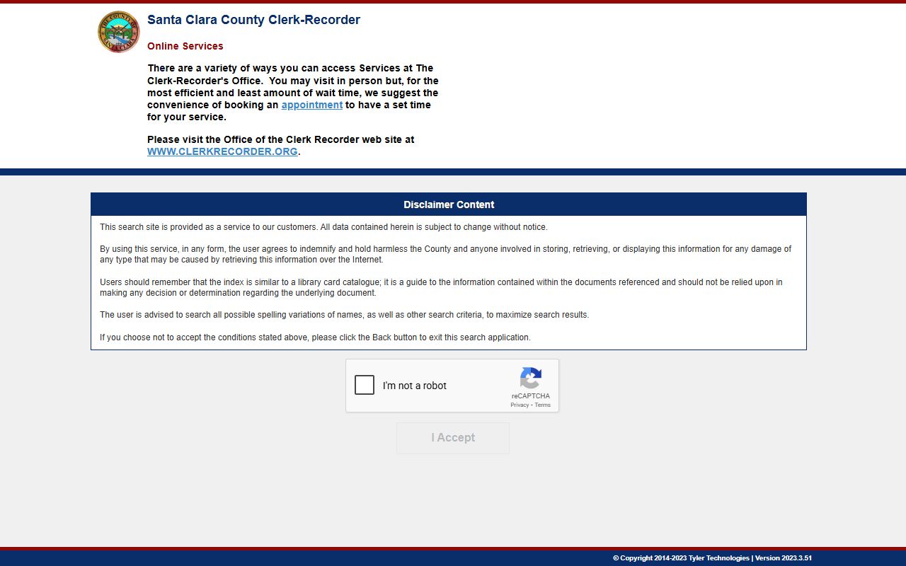 Santa Clara County Clerk-Recorder self-service phone directory search