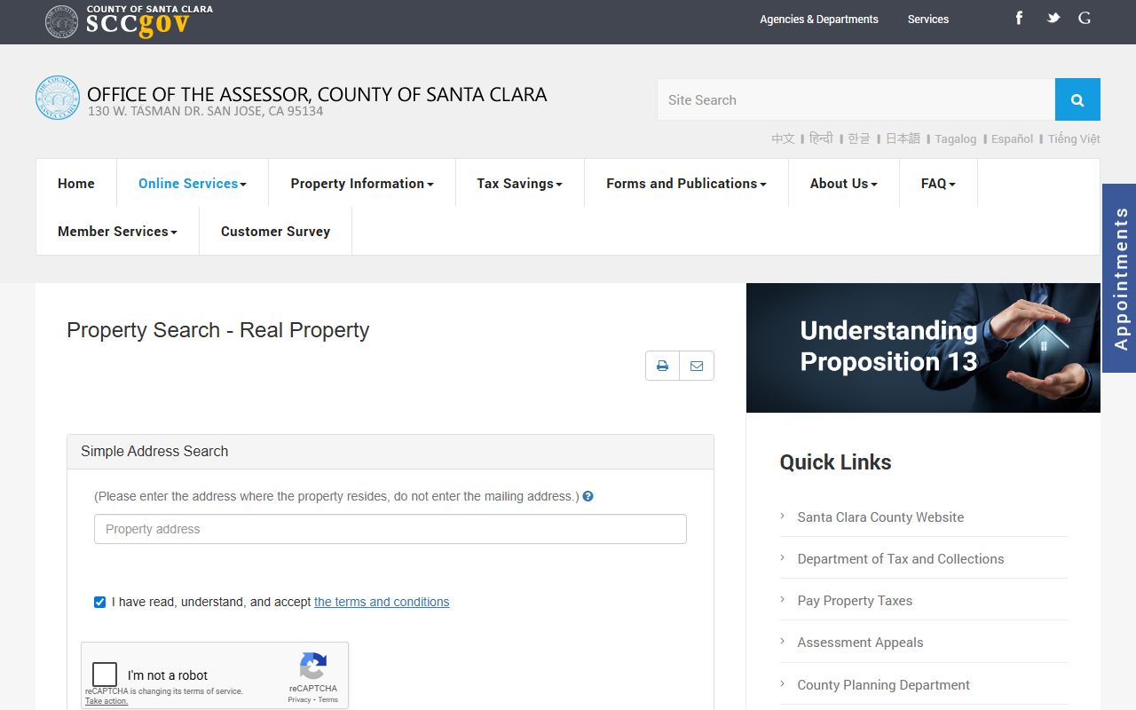 Santa Clara County property search phone directory database