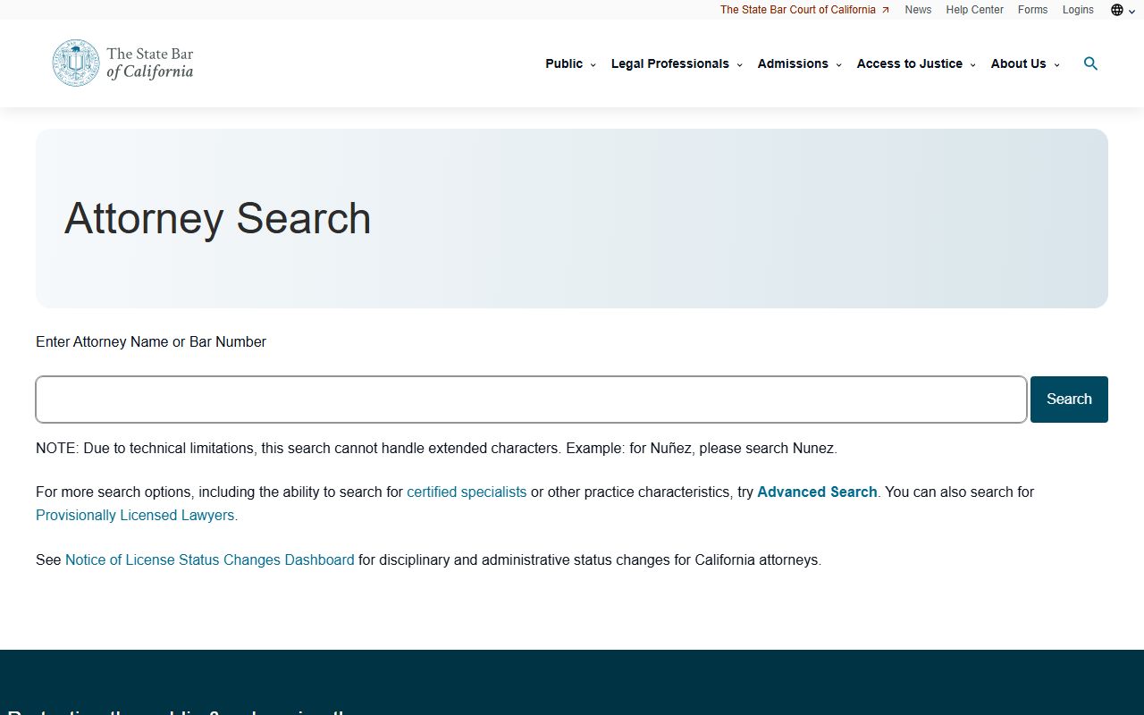 California State Bar attorney phone directory search tool